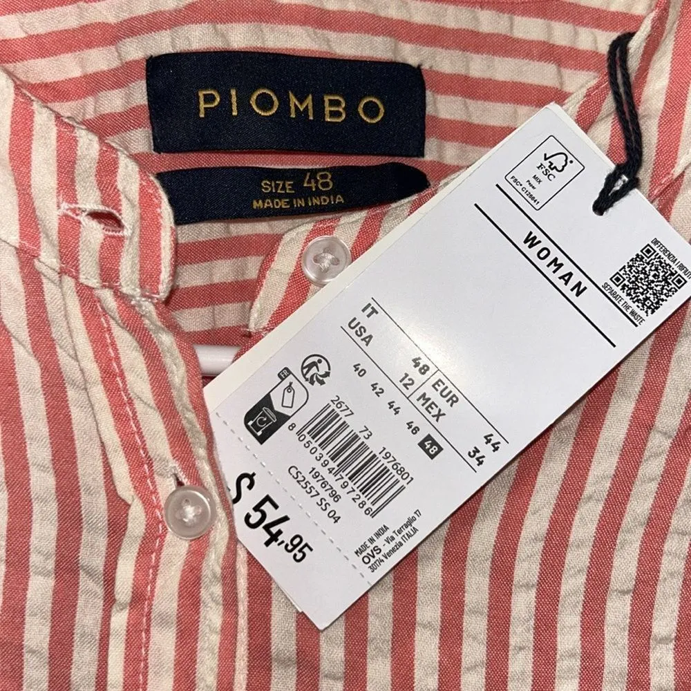 Piombo Seersucker Stripe Orange/White Button Down Shirt(Size 12) Orange - Image 5