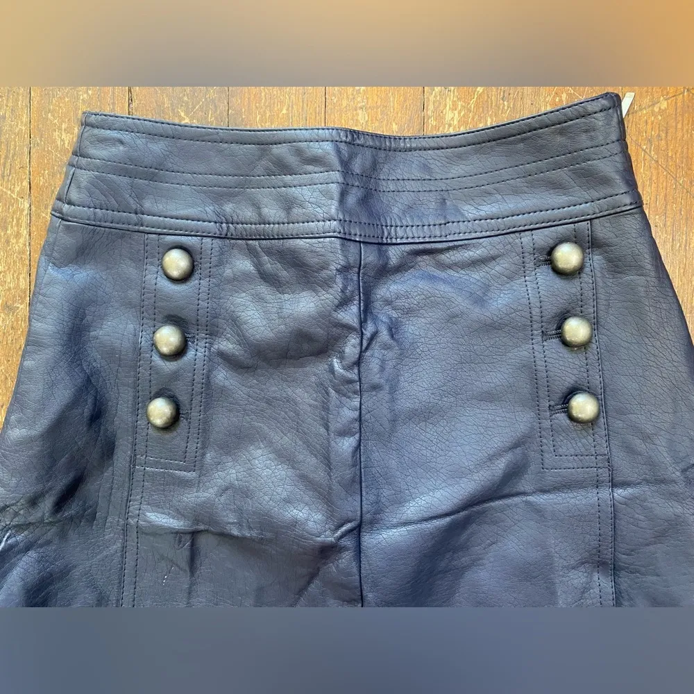Forever 21 Black Faux Leather Mini Skirt with Button Details size 24 - Image 2