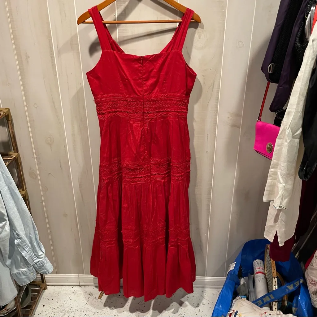 Cute distressed cherry ruffle lady in red faux wrap front tiered maxi dress - Image 12