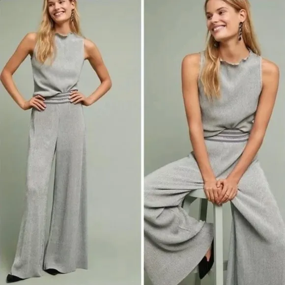 Ett Twa by Anthropologie Crepuscule Silver Metallic Pants - Image 2