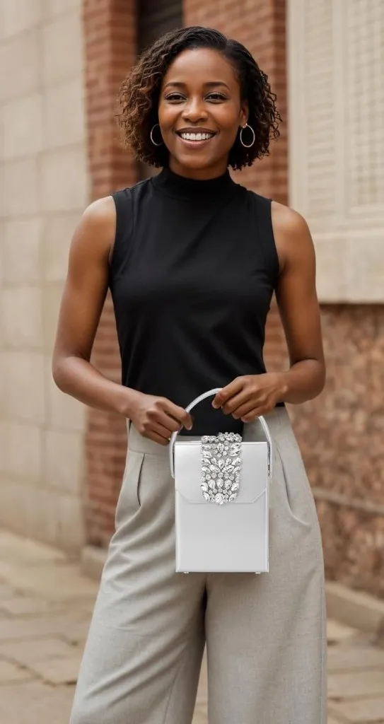 ⚡Women's Evening Rhinestone Box Detachable Chain Strap Silver Crystal Clutch Bag - Image 2