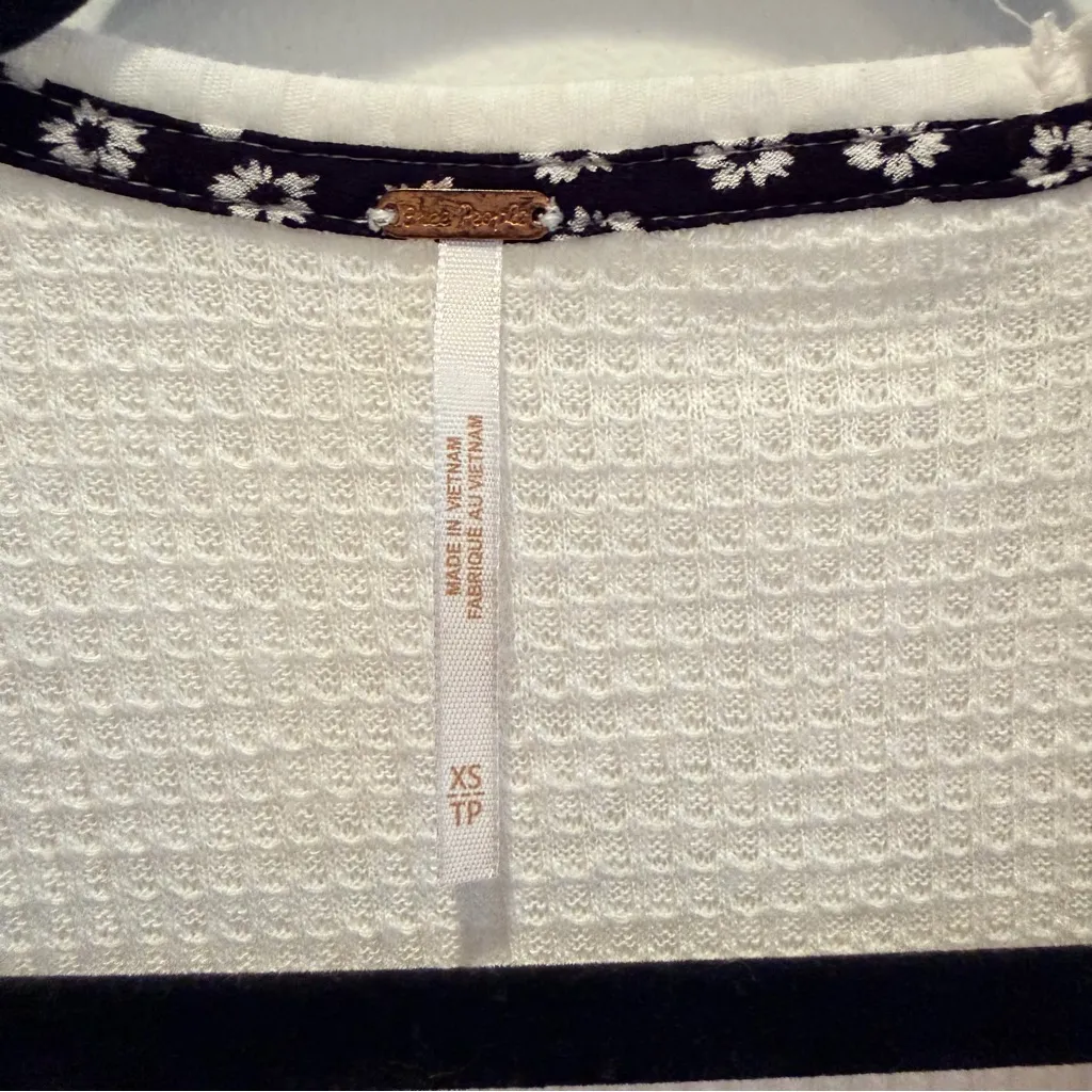 Free People Auxton Thermal Waffle Black White Floral Faux Wrap Top Women's XS - Image 6