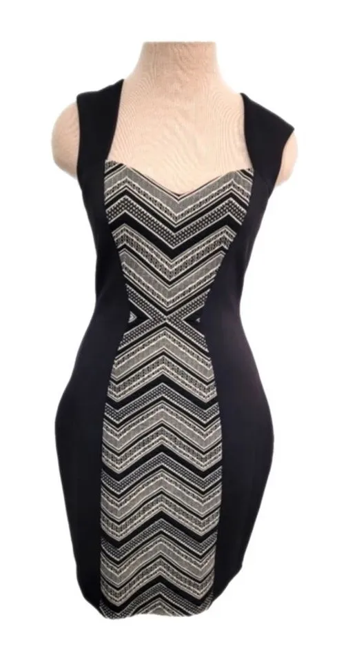 GUESS Joscelyn Black Sheath Chevron Mini Dress Cocktail LBD Sexy NWT $128 MINT - Image 2