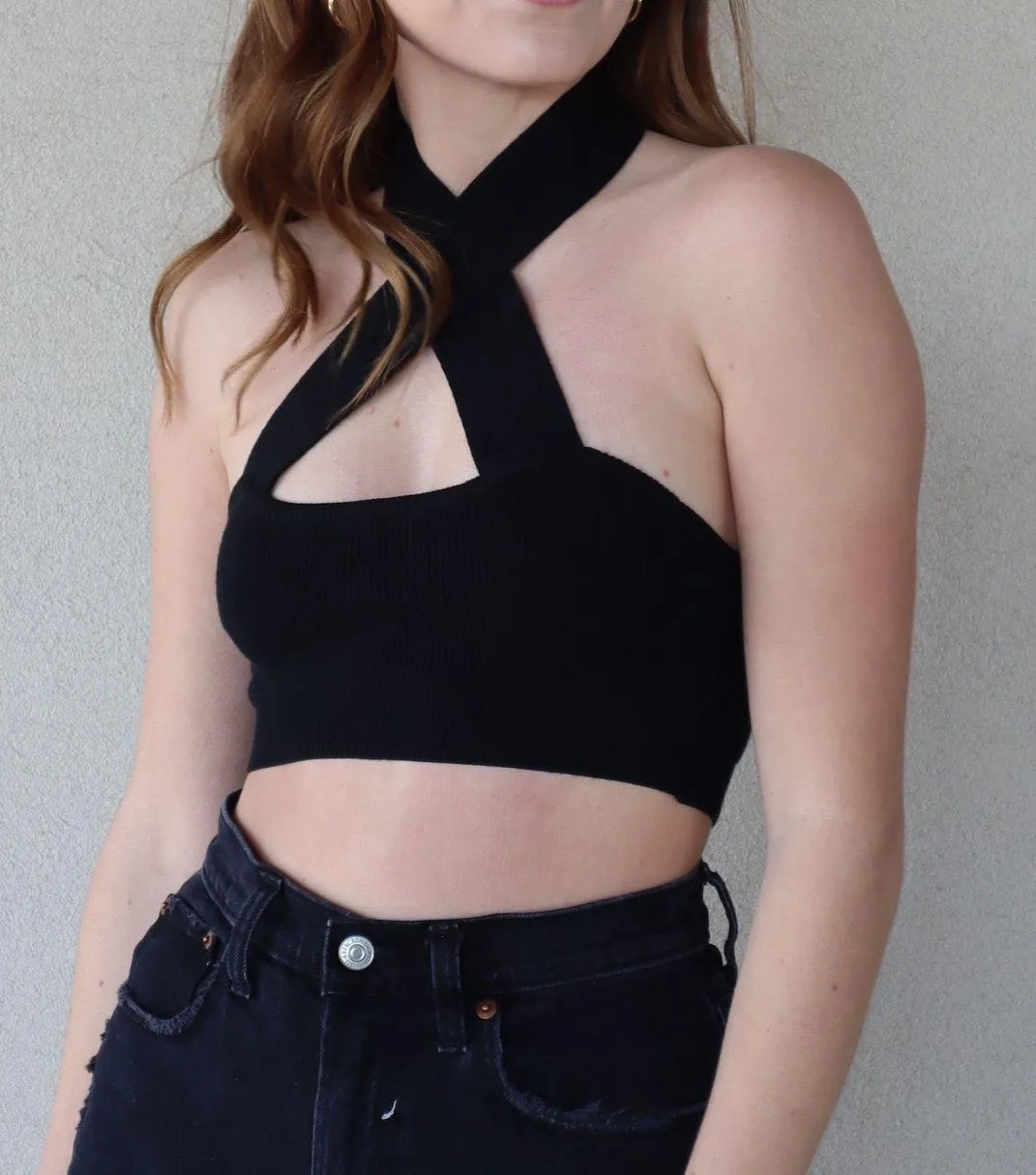 Black Icon Knit Halter Top Size L - Image 3