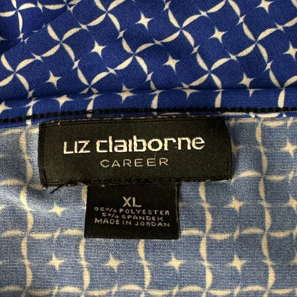 Liz Claiborne Career X-Large Top Geometric Stretch Long Sleeve Keyhole V-Neck - Image 6