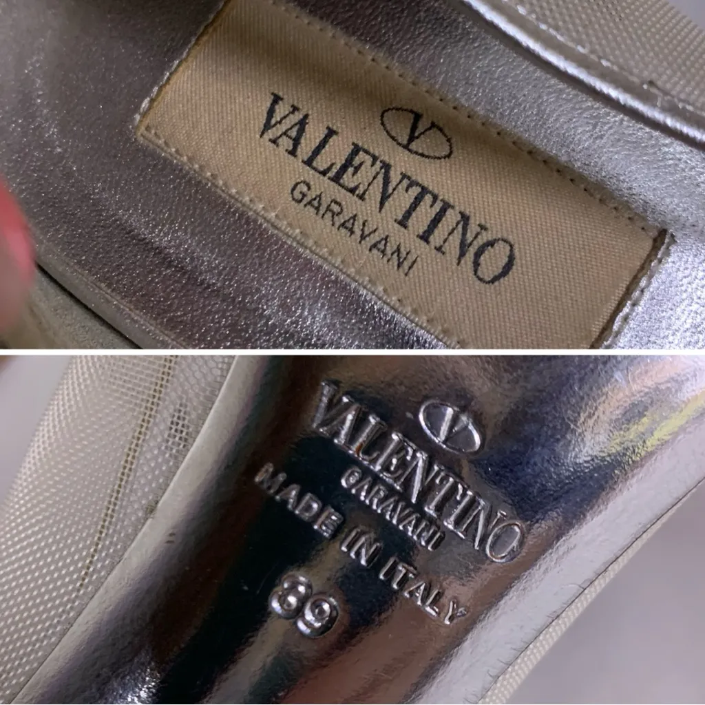 VALENTINO GARAVANI SILVER LEATHER & MESH HEELS W/SWAROVSKI CRYSTALS (39) Size 8 - Image 11