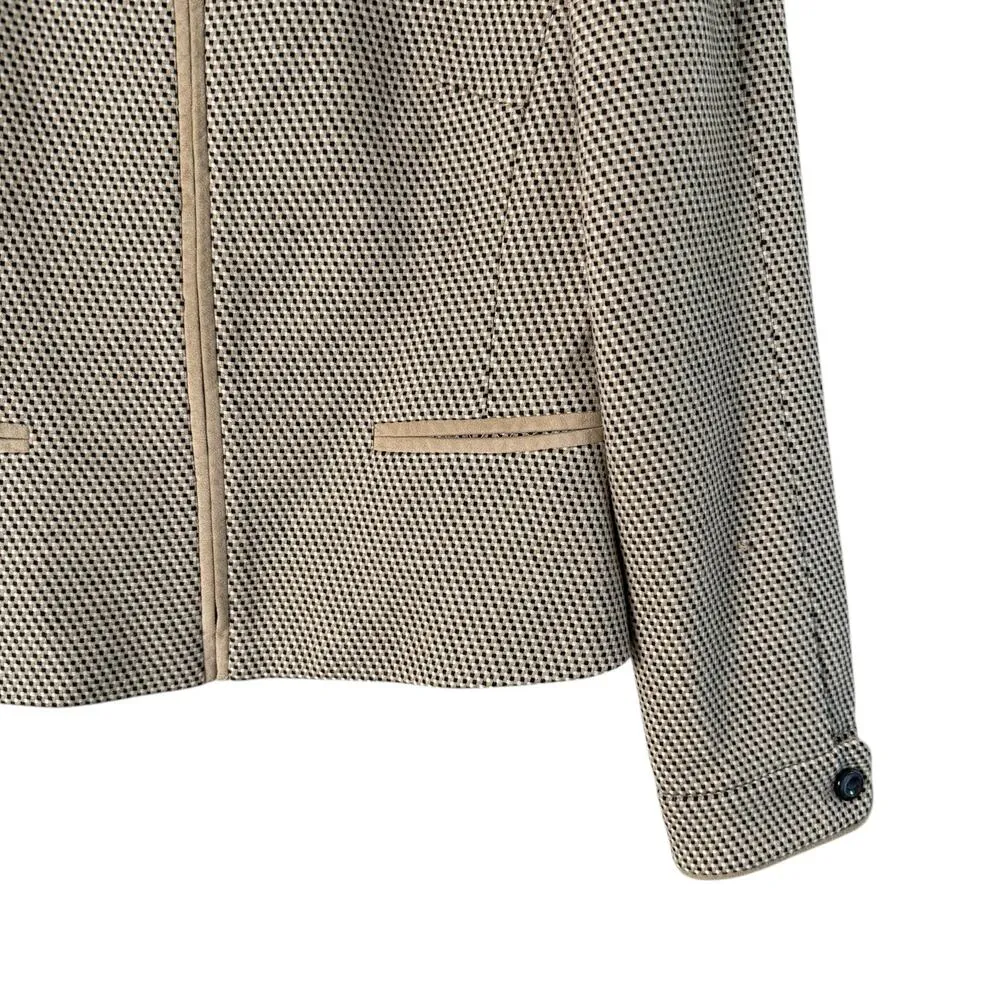 Carlisle Vintage 90s Woven Wool Blazer Jacket Tan Black High Collar Zip Up, Sz 4 - Image 5