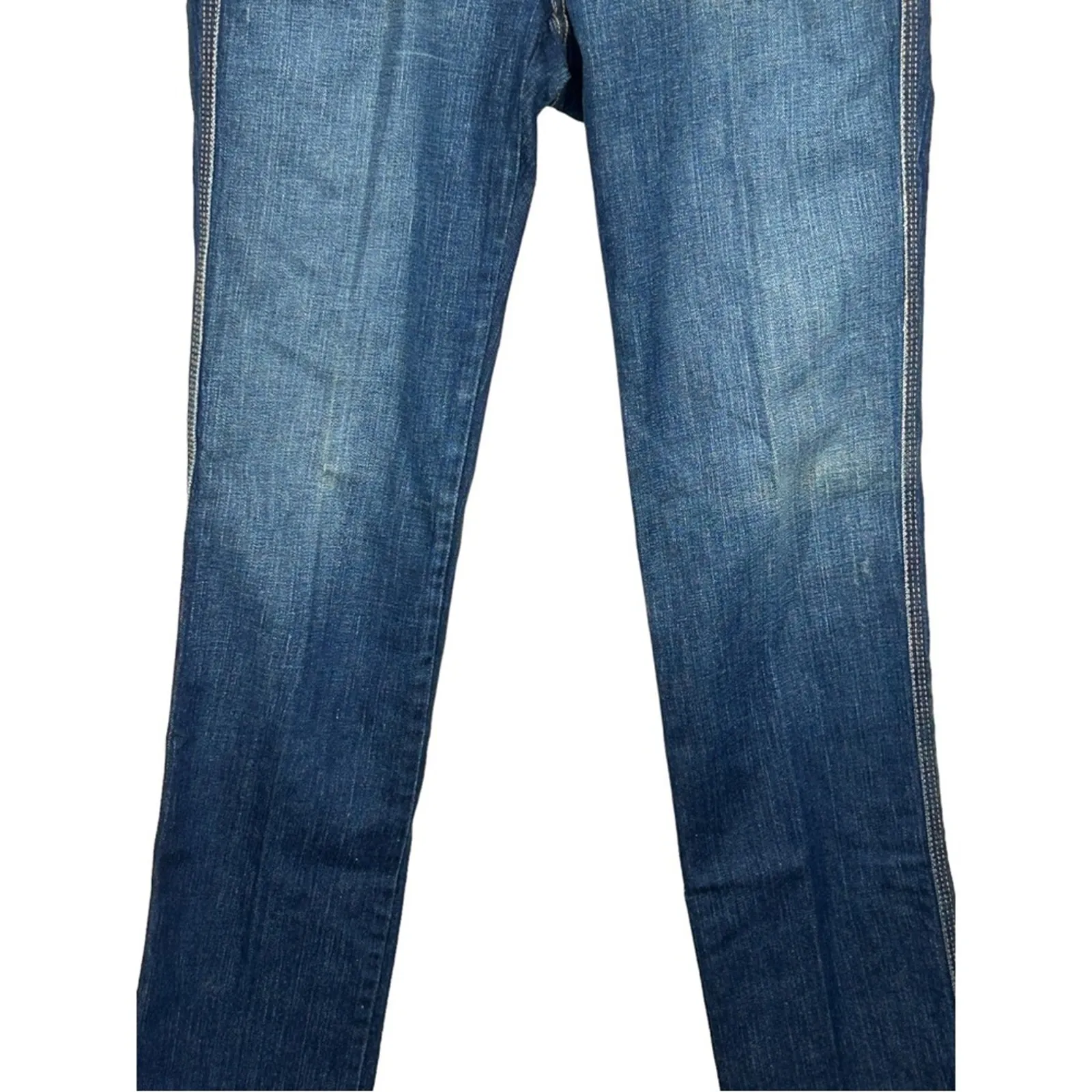 Karen Kane Dark Wash Straight Leg Jeans Yellow Stitching USA Made Size 6 - Image 5