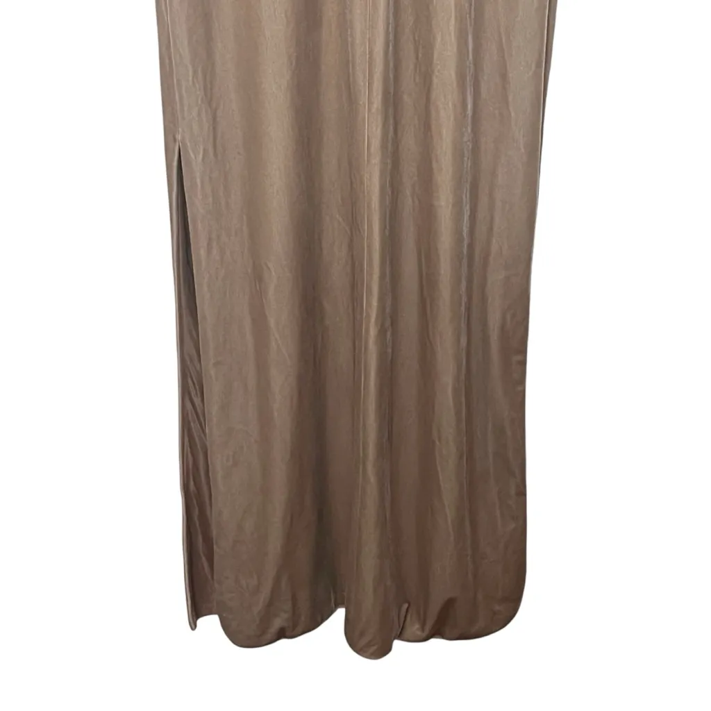 Revelry Skye Velvet Bridesmaid Dress Women’s Size 4 Champagne Slit Formal Gown Tan - Image 8