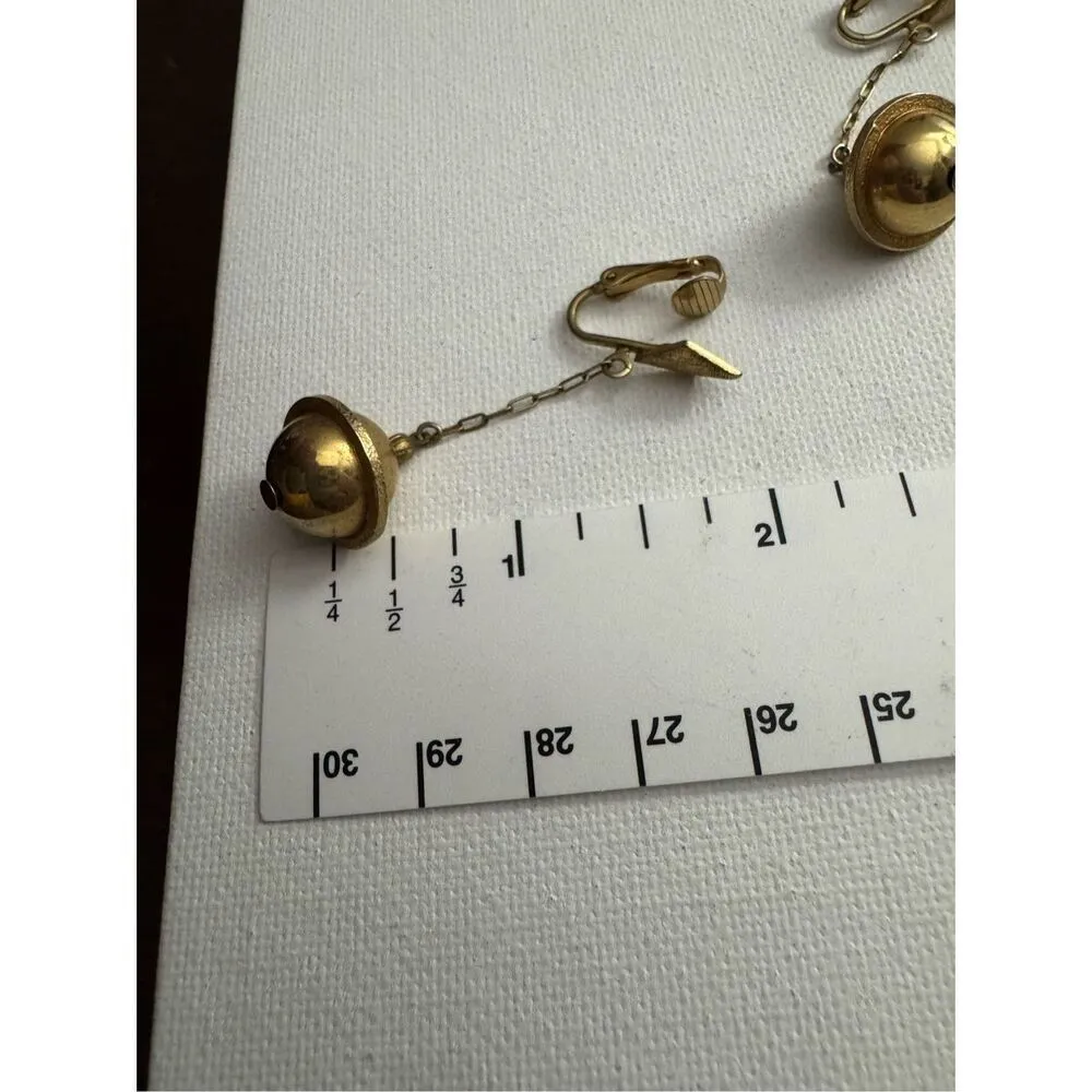 Vintage Womens Gold Tone‎ Dangle Chain Clip On Bell Drop Earrings 80's 90's - Image 5