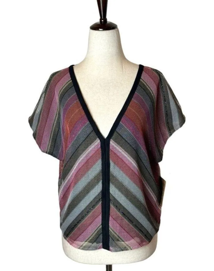 Rachel Roy Purple Black Striped Mariposa Metallic V Neck And Back Top Size S NWT - Image 3