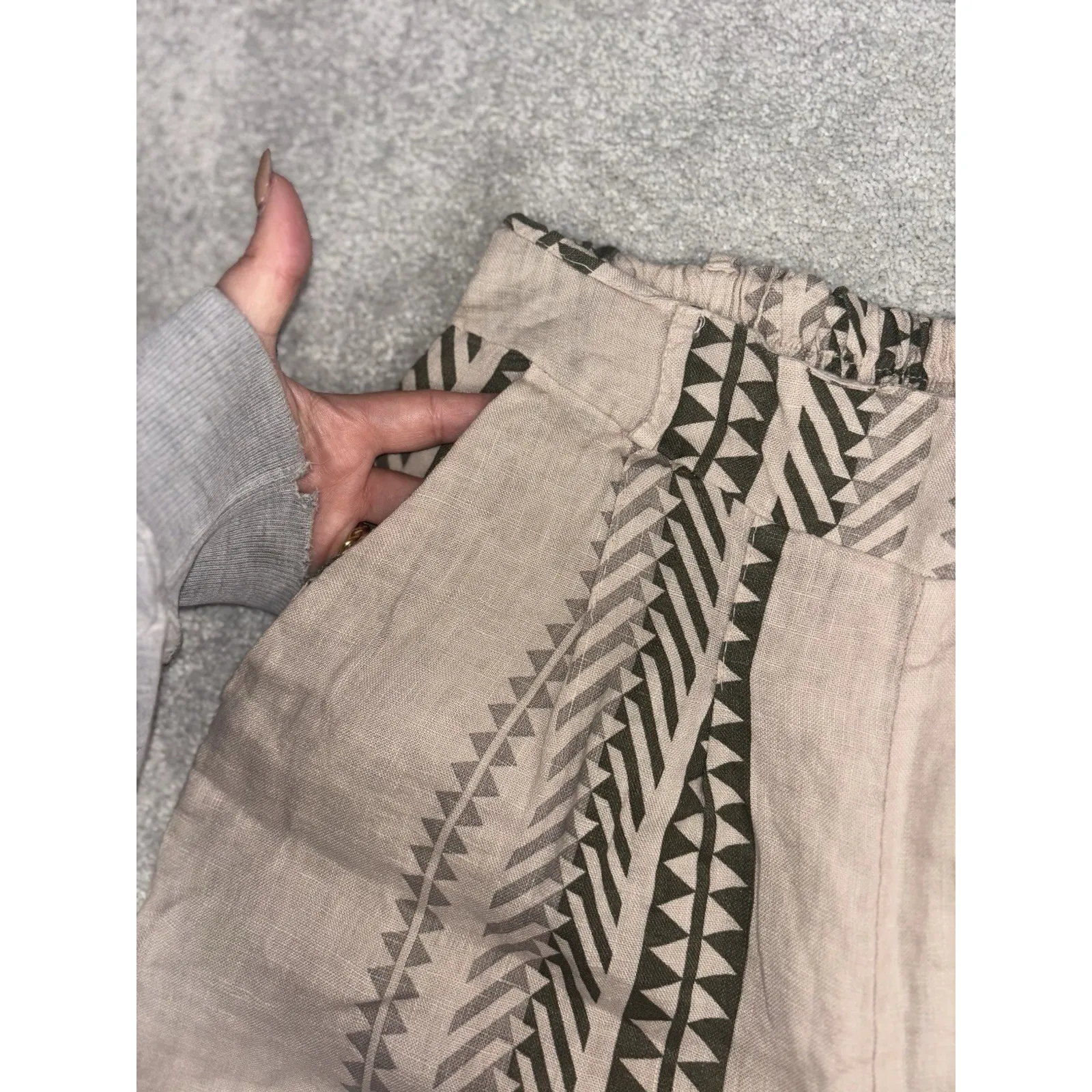elena baldi linen pants made‎ in italy small pockets beige printed Tan - Image 3