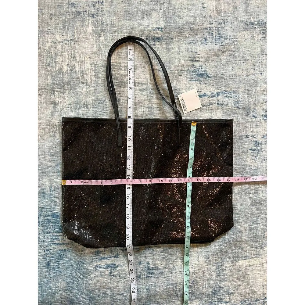 NWT! Macy's Black Micro Sequin Sparkle Front Tote Bag - Image 7
