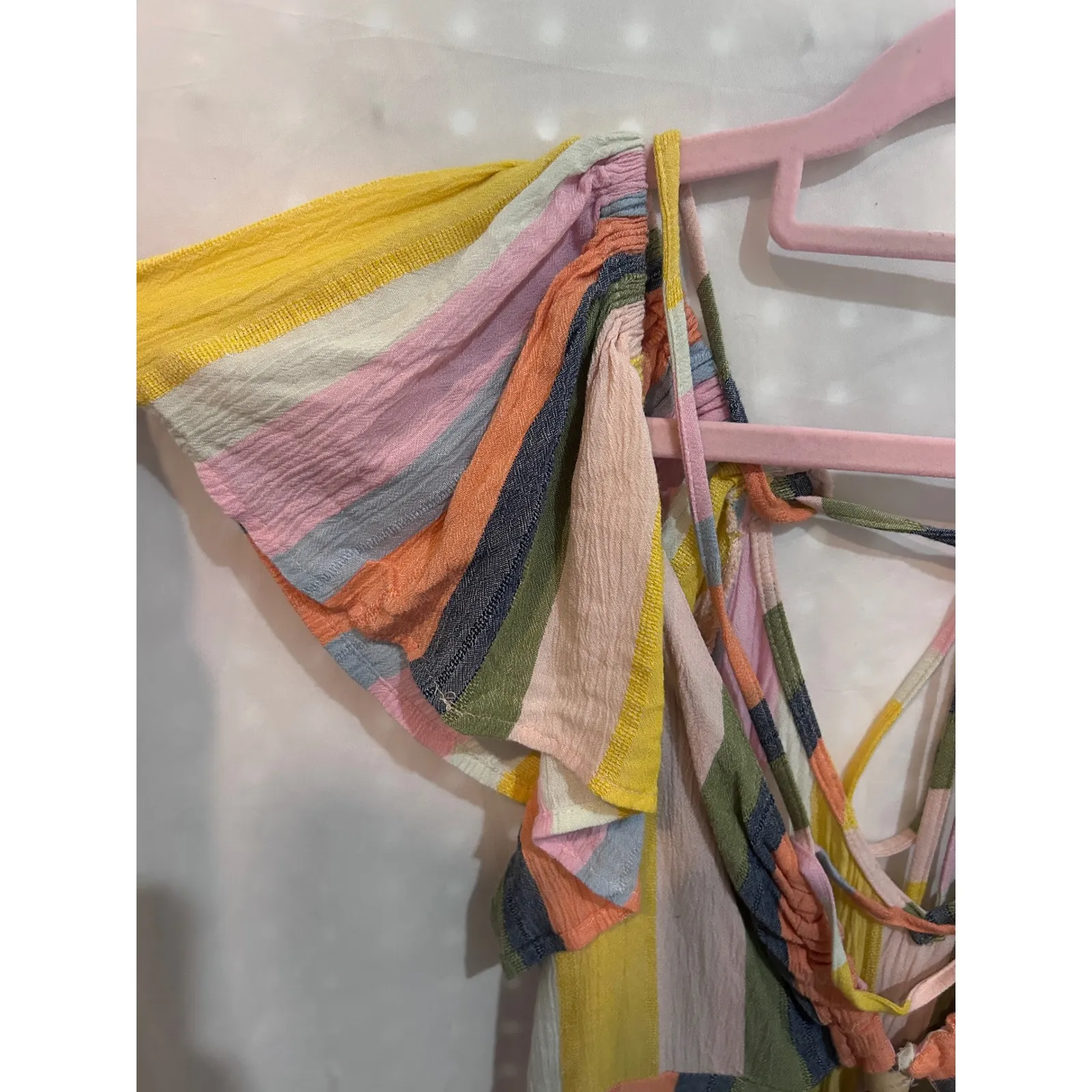 ANGIE Striped Flutter Sleeve Keyhole Cutout Dress M Rayon‎ Boho Beach Vacation - Image 4