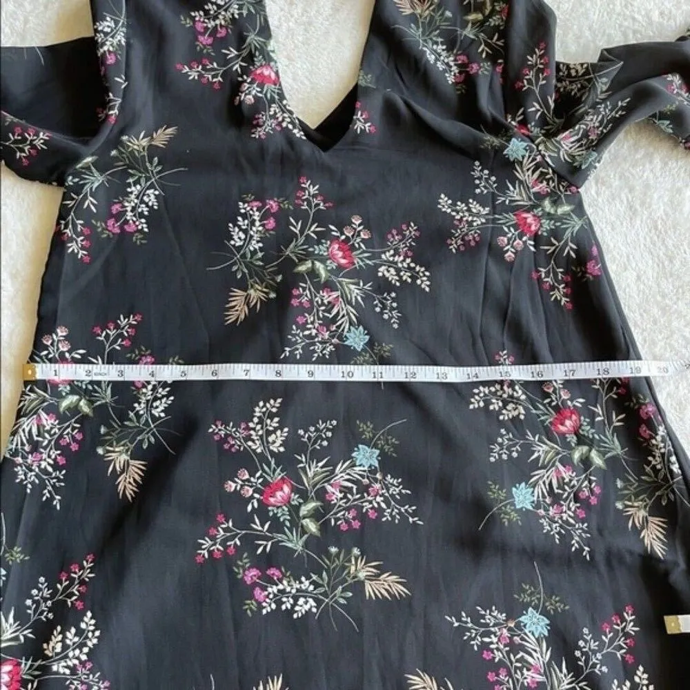 Francescas Miami Serena Shift Dress Womens Sz XS Floral‎ Choker Neck Bell Sleeve Black - Image 8