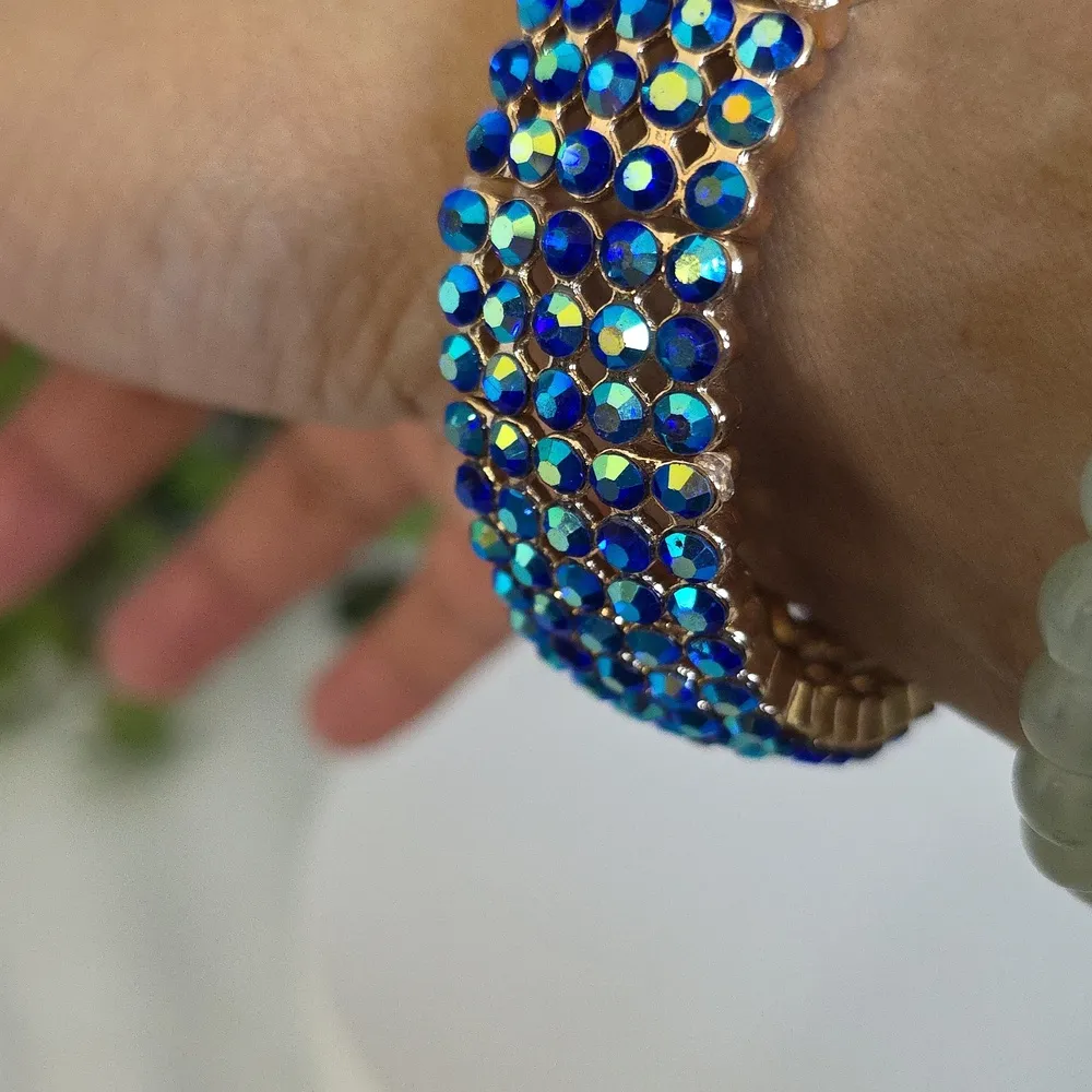 Glam Gold and Blue AB Crystal Stretch Bracelet - Image 7