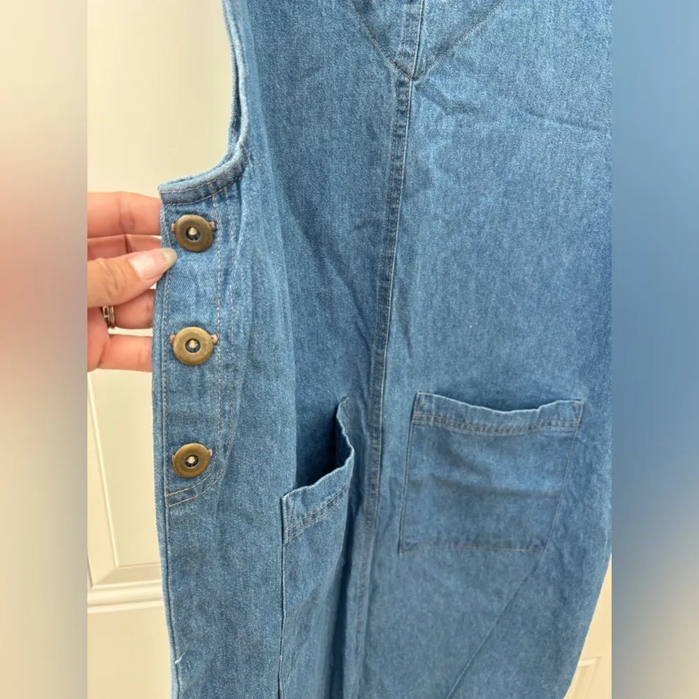 D.A.K. Maxi Denim Dress Women's Small Sleeveless Pockets Vintage & Artist Look Blue - Image 5