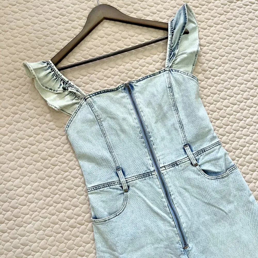 $485 NWOT Alice + Olivia Jean Flutter Sleeve Jumpsuit Size 31 Waist 31" - Image 5