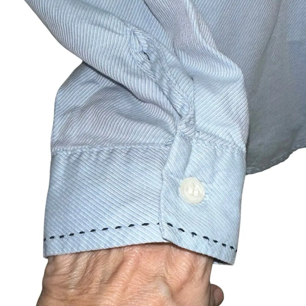 Villager Pinstriped Button Down Cotton Long Sleeve Blouse Blue Size XL - Image 3
