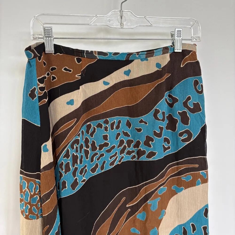 Y2K Silk Asymmetrical Fairy Blue Brown Whimsygoth Skirt Ibiza Midi Size 6 - Image 2