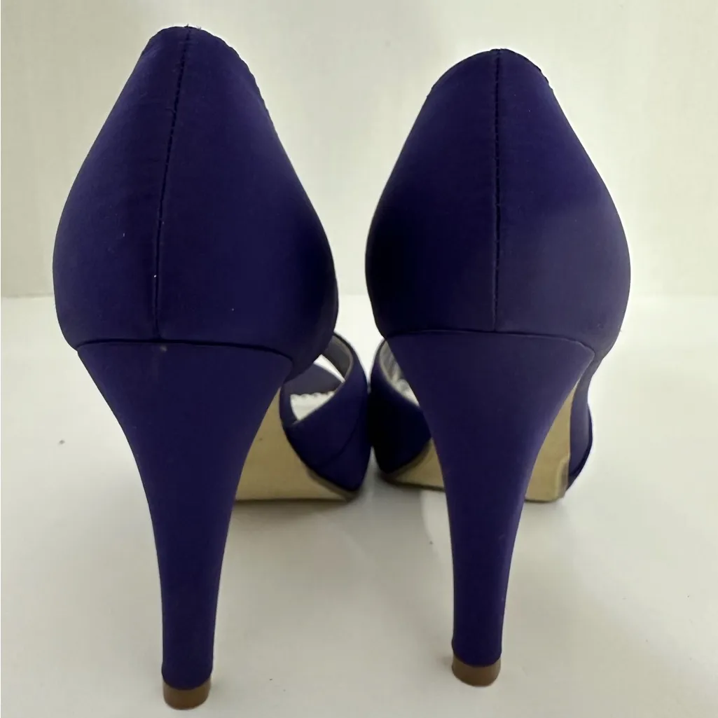 Michelangelo Maribelle Purple/Blue Satin Bow Peep Toe Heels Size 6M Bridal - Image 9