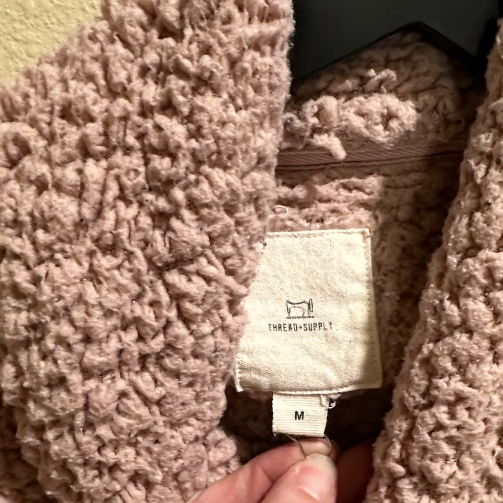 Thread + Supply Women's Medium Cropped Pink Sherpa 1/4 Zip Jacket - Image 2