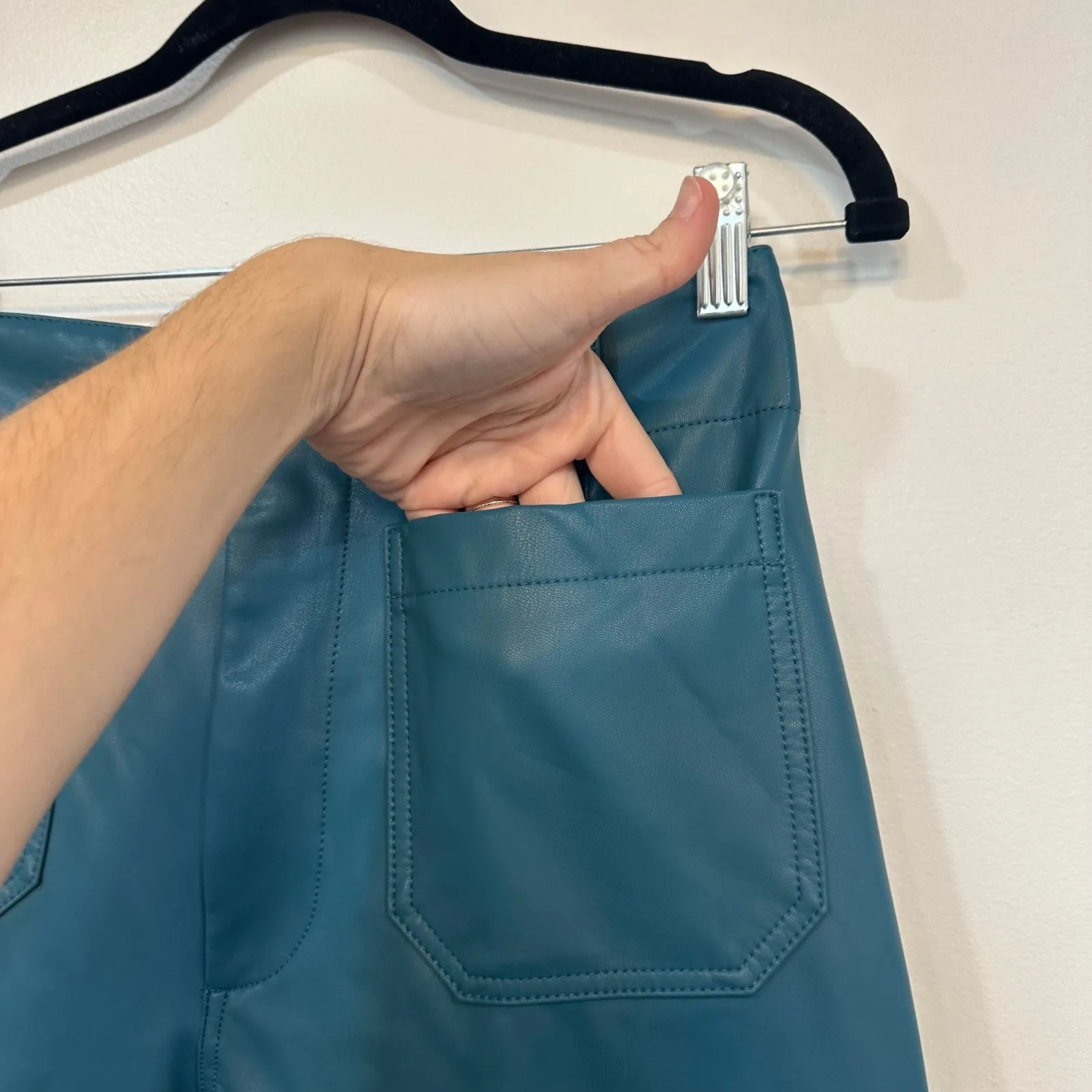 Maeve Anthro Womens Colette Pants 29 TALL Faux Leather Wide Leg Blue Chic - Image 6