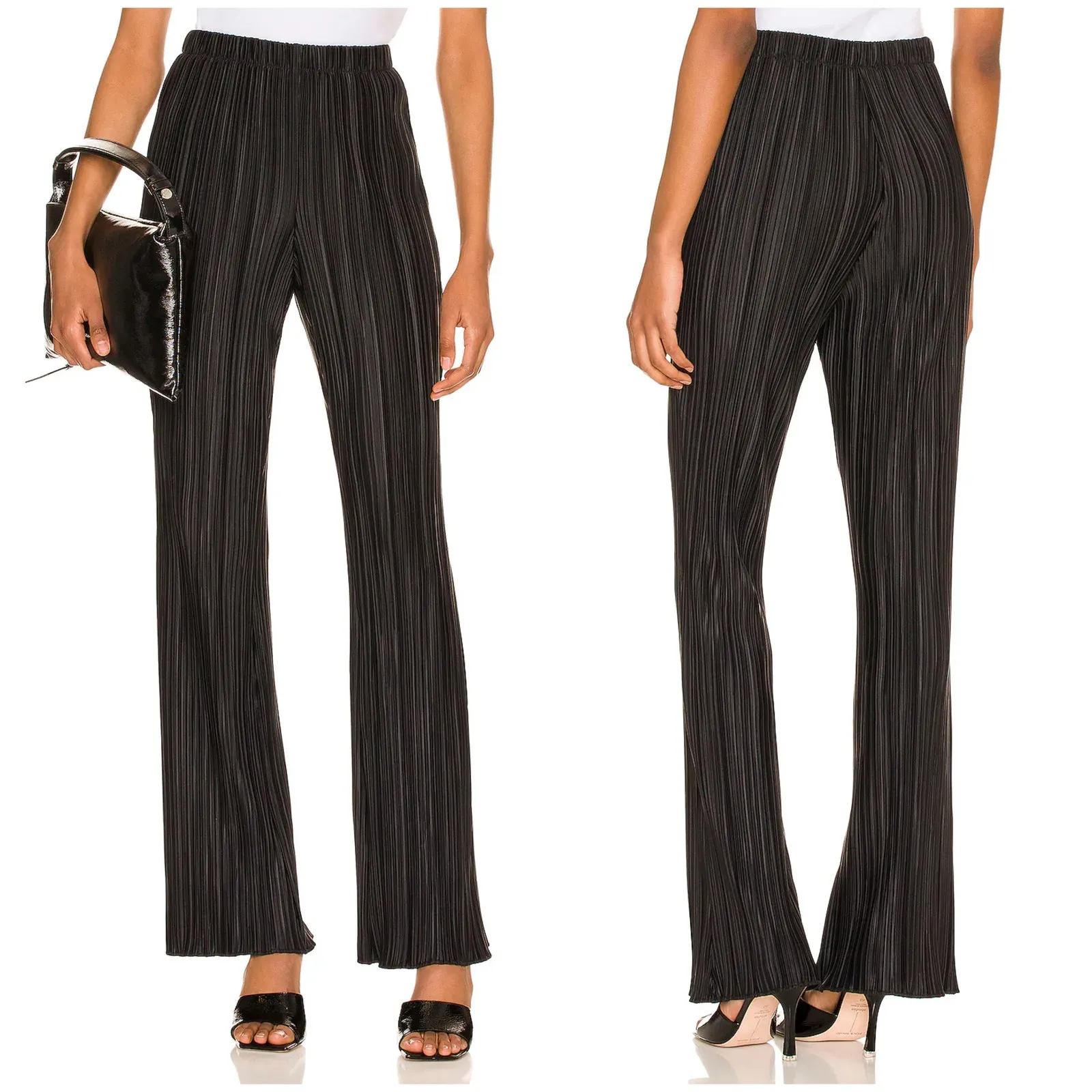 Anine Bing Billie Pant Black Pleated Satin Size Small Party Cocktail NYE Holiday - Image 2
