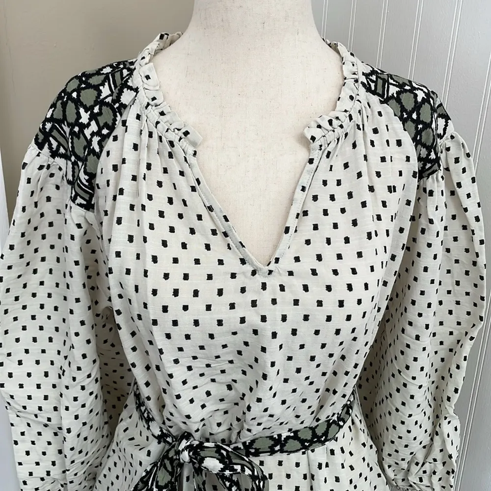 KNOX ROSE Bohemian Coastal Western Print Puff Sleeve Tie Mini Dress Size S NWT - Image 8