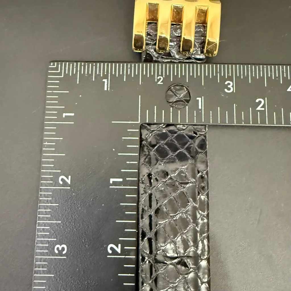 Vintage 80s ABBI Creation Black Genuine Snake Leather Gold Buckle Belt Size 32 - Image 5