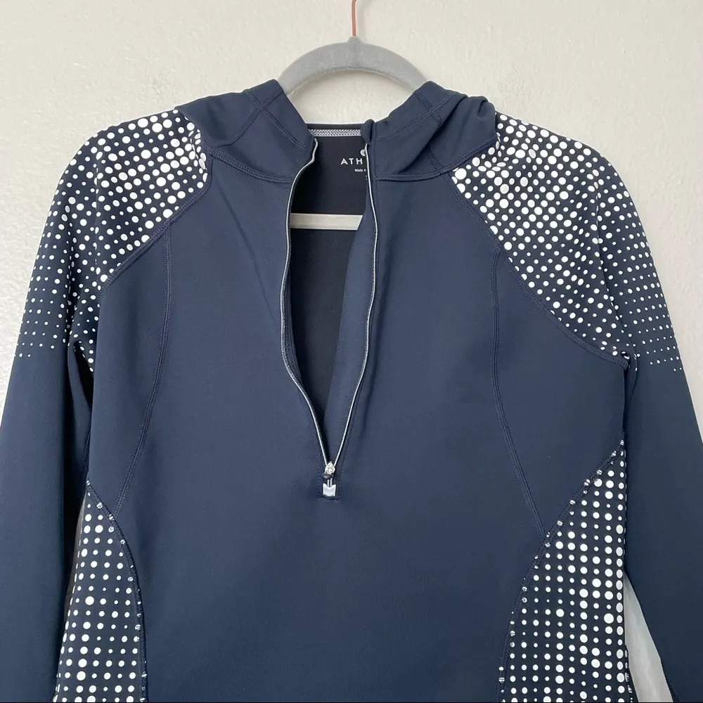 Athleta Running Wild Hoodie Half Zip Pullover Blue/White Dots 2.0 Size Small - Image 4
