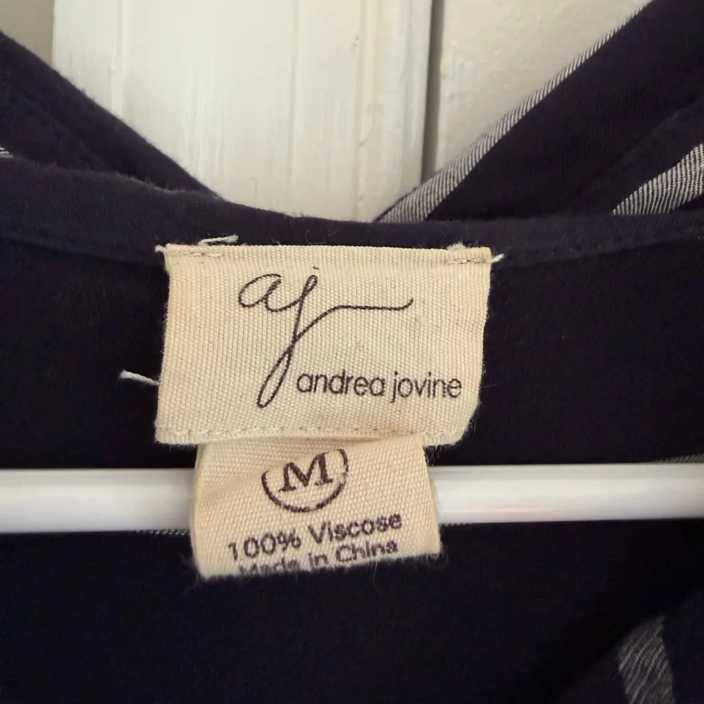 Andrea Jovine Blue Button Down Shirt Top Medium Business Casual Classic Striped - Image 4