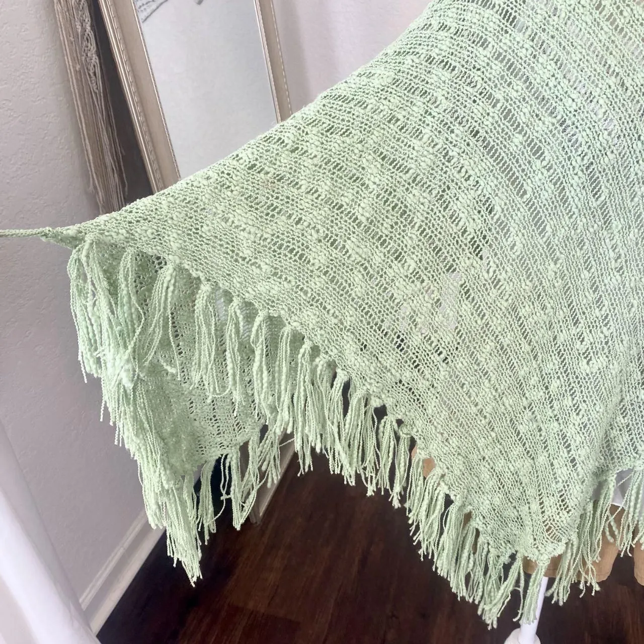 Ethereal Light Mint Green Fairycore Whimsygoth Crochet Fringe Shawl Top OS Size undefined - Image 5