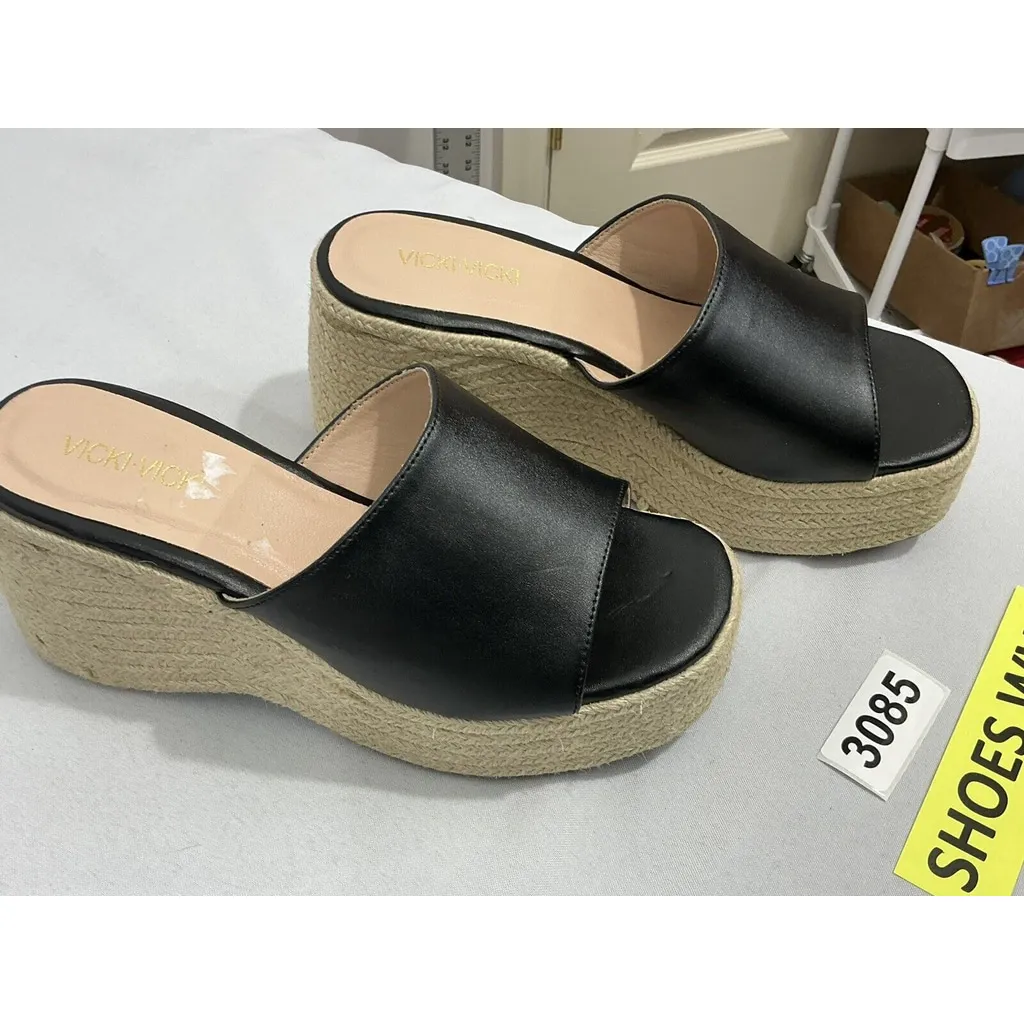 Womans Vicki Vicki Size 9 Black Slip On Thick Band Espadrille Wedge Slides NWOT - Image 2