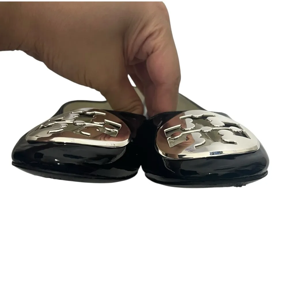 Tory Burch Reva Black Patent Ballet Flats Size 7M Logo Coin Shoes - Image 9