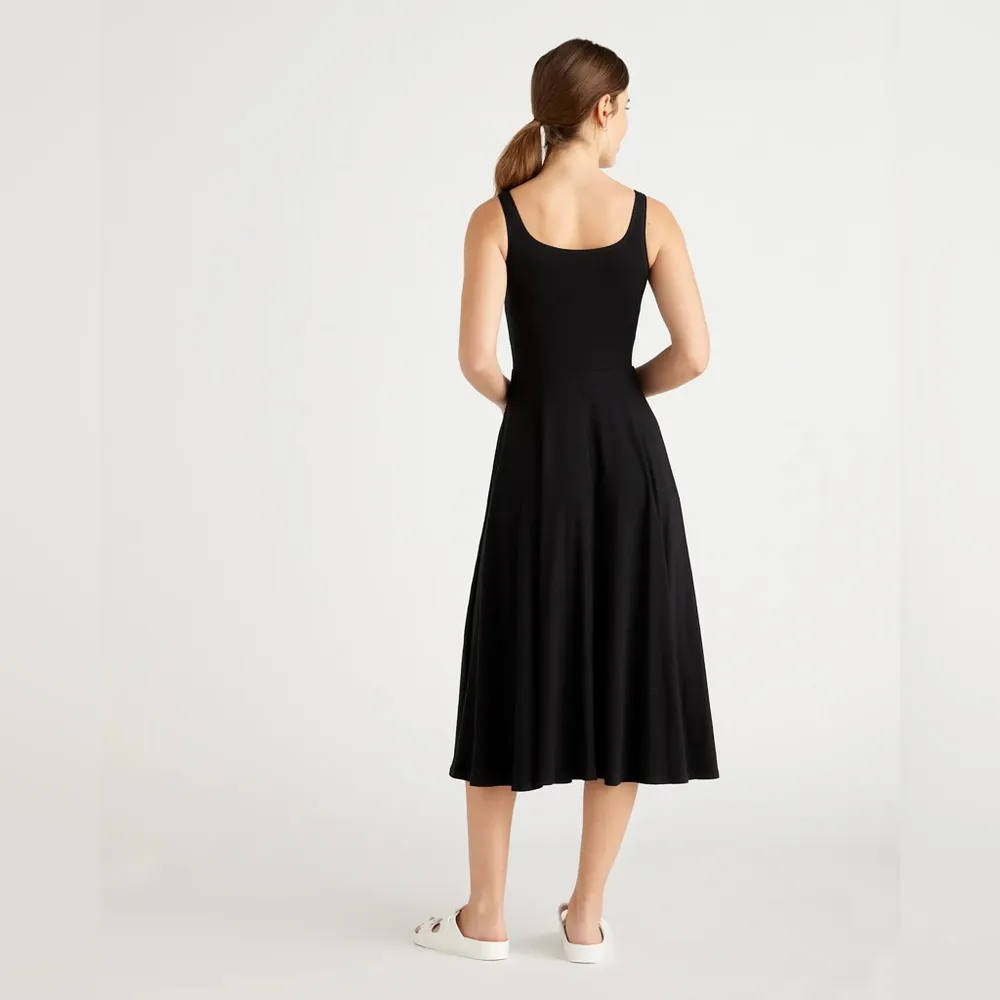 Quince Tencel Jersey Fit and Flare Black Sleeveless Dress Small LBD Eco Friendly - Image 5