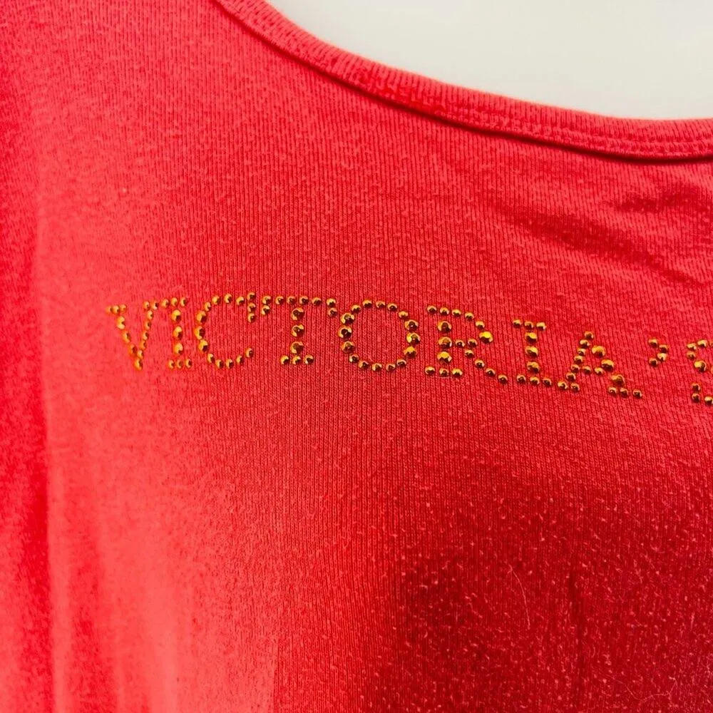 Victoria's Secret Orange Bling Rhinestone Short Sleeve Tee Womens Size Medium - Image 2