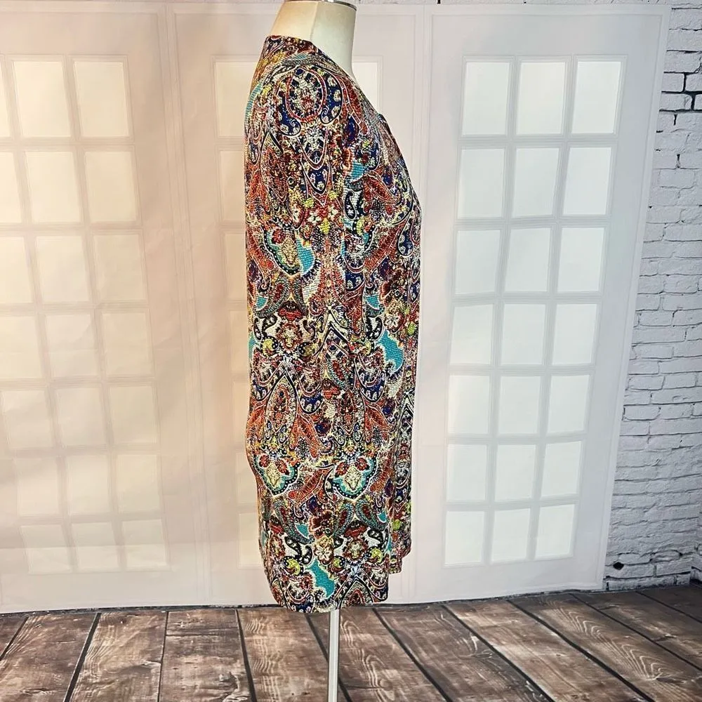 Veronica M. Lace Up Long Sleeve Multicolor Damask Print Mini Dress Size S - Image 4