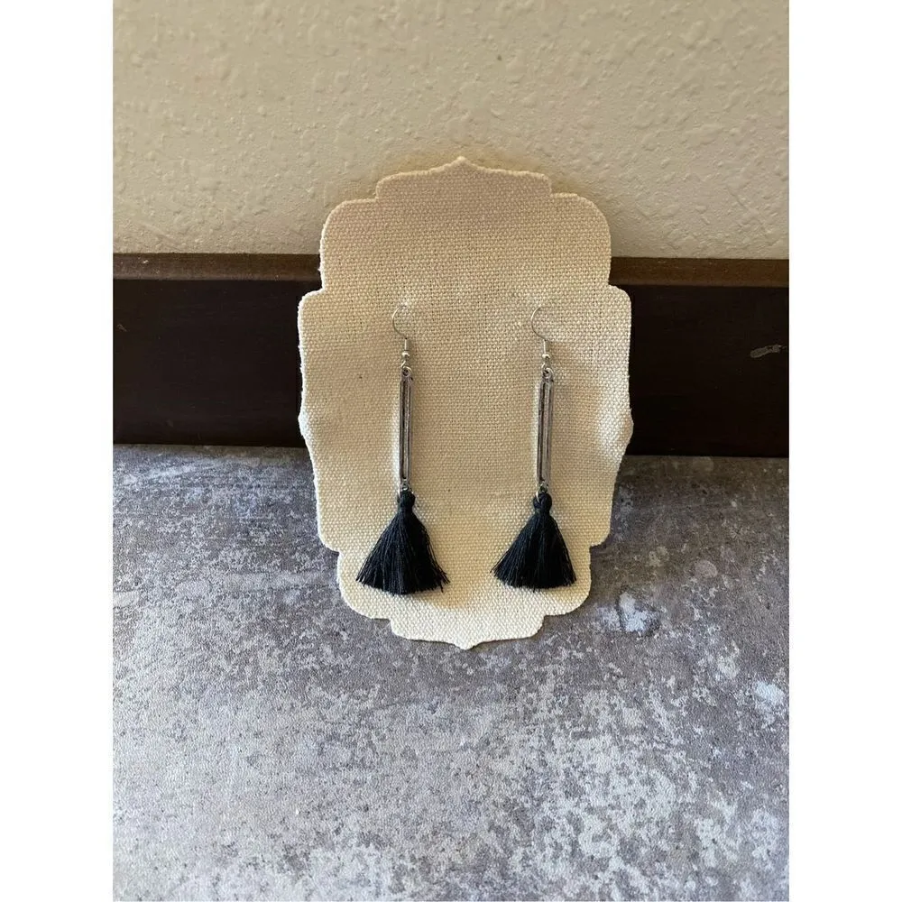 Tassel Earrings Silver Black NEW Handmade USA Boho Light Weight - Image 4