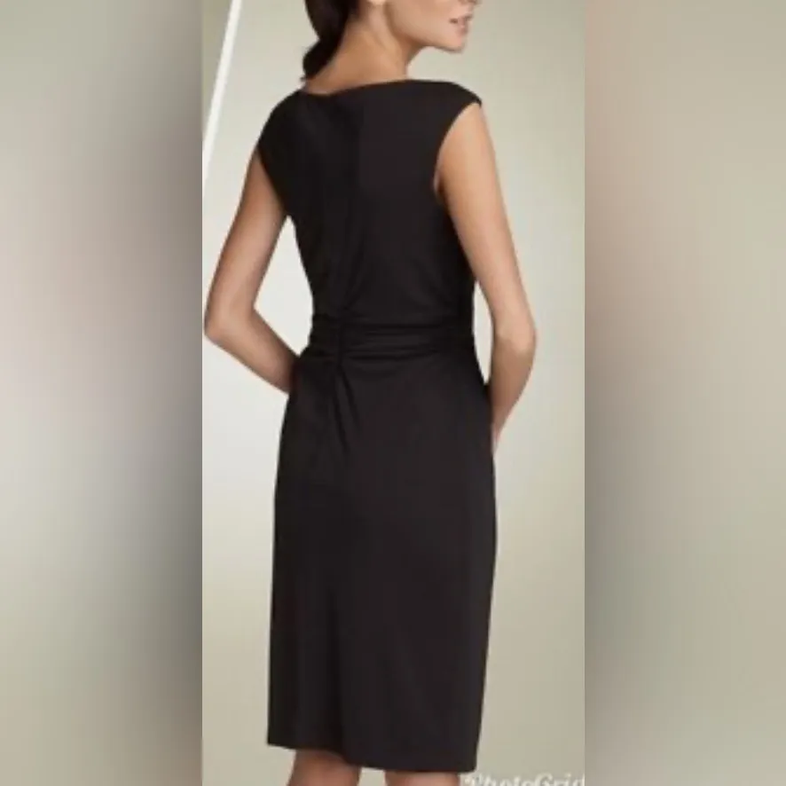 David Meister rouched cowl neck sleeveless dress LBD sz 4 black - Image 2