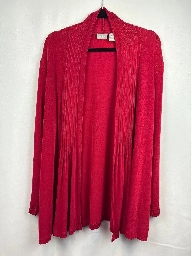 Women’s Chico’s Travelers Size 2XL Bright Red Long Sleeve Cardigan with Ribbed D - Image 1