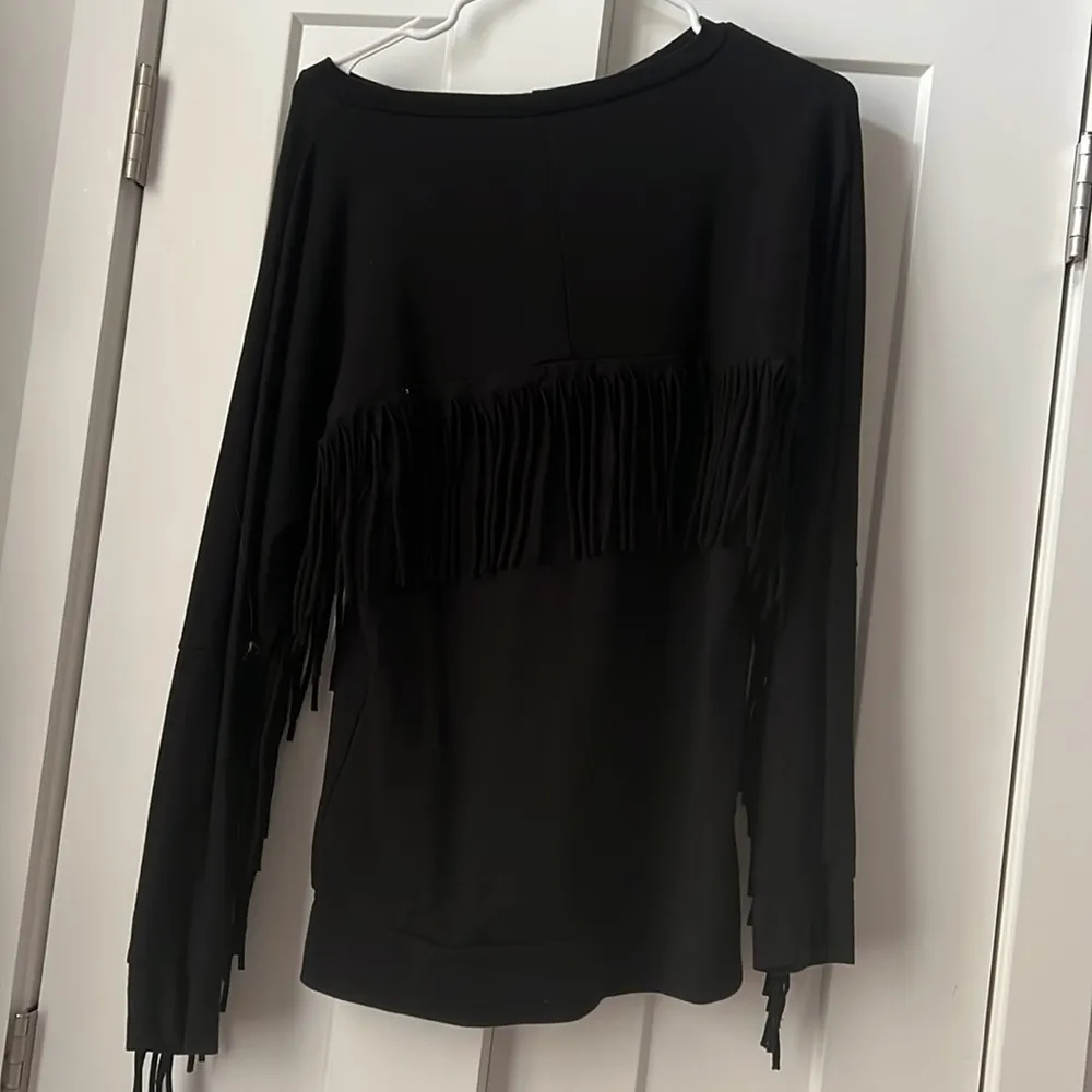 Ellie Tahari Black Fringe Long Sleeve Top Women’s Size S - Image 3