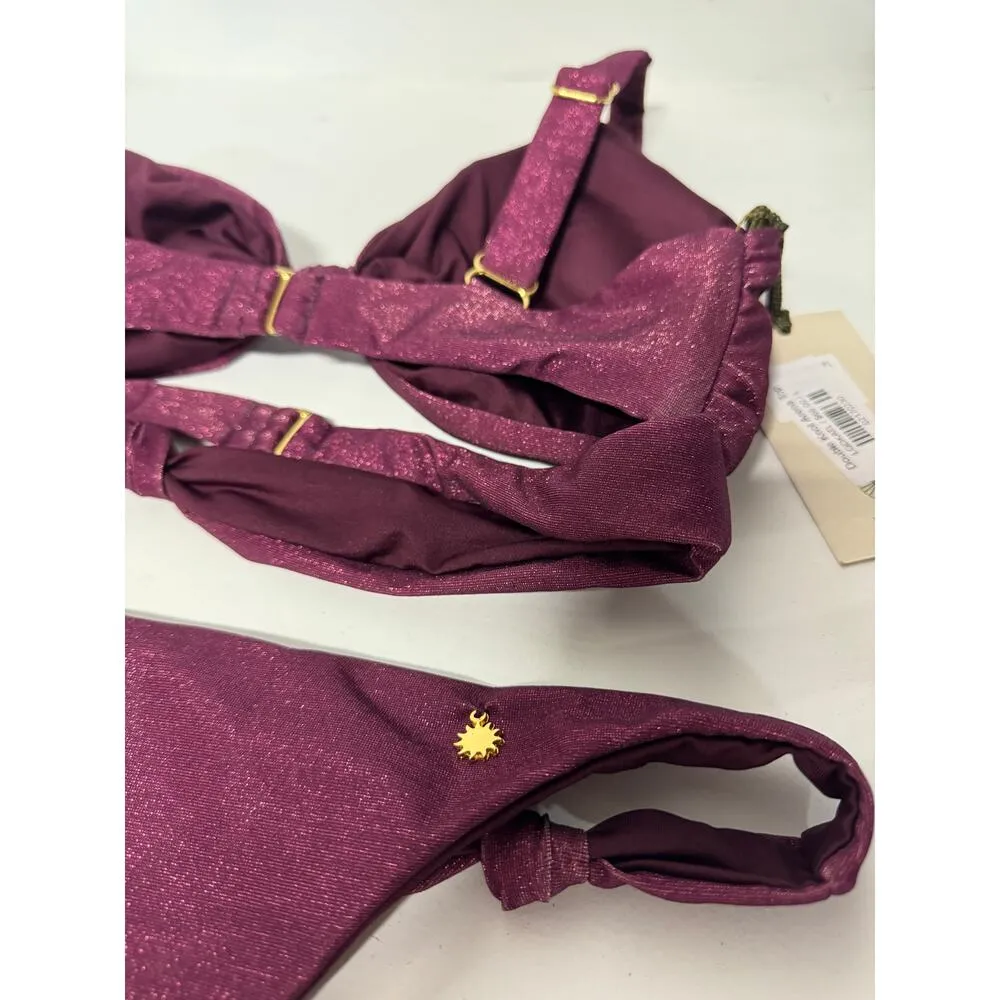 NWT The Garzetta Arena Double Knot Top & Bow Bottom Bikini Set Burgundy Women L - Image 7
