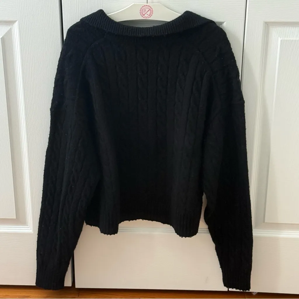 Aritzia Sunday Best Lottie Black Cable Knit Polo Sweater - Image 3