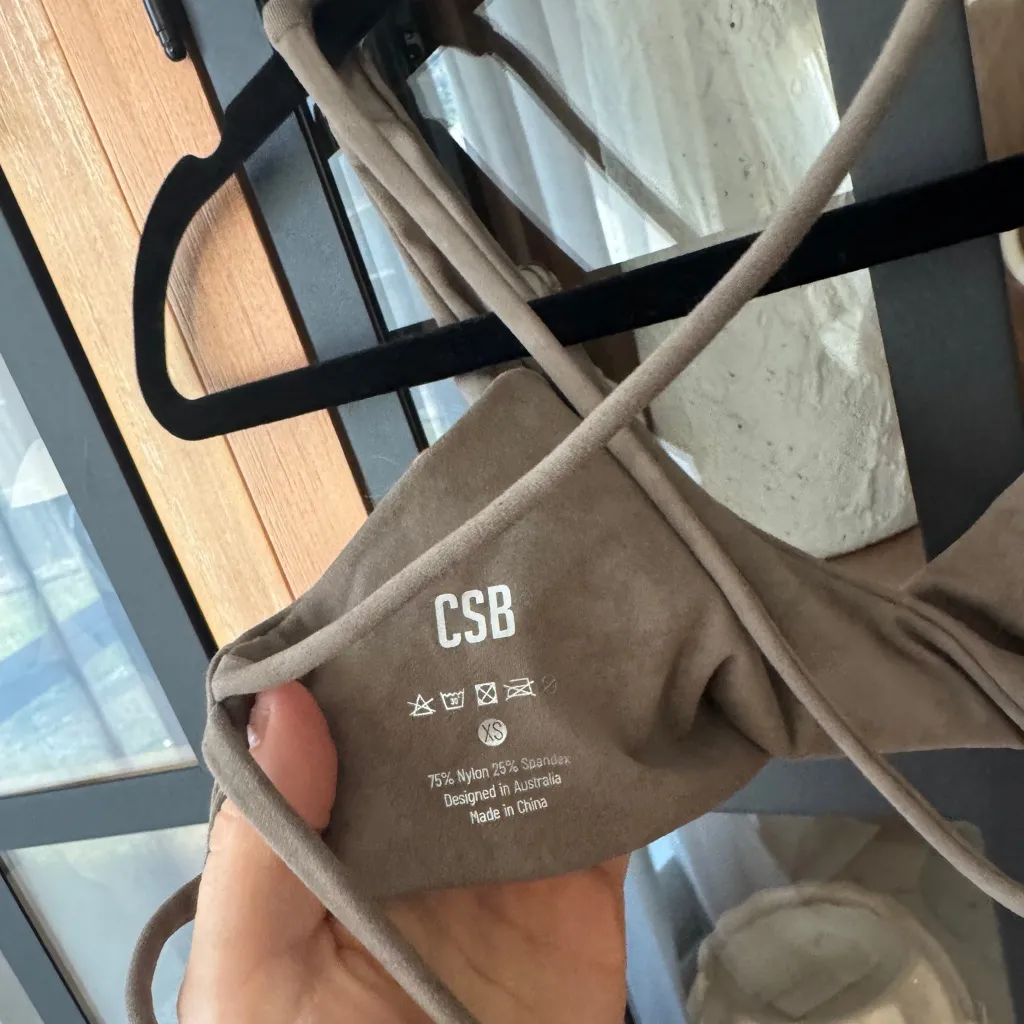 CSB sierra fade crop top sports bra criss cross open back thin straps latte Tan Size XS - Image 5