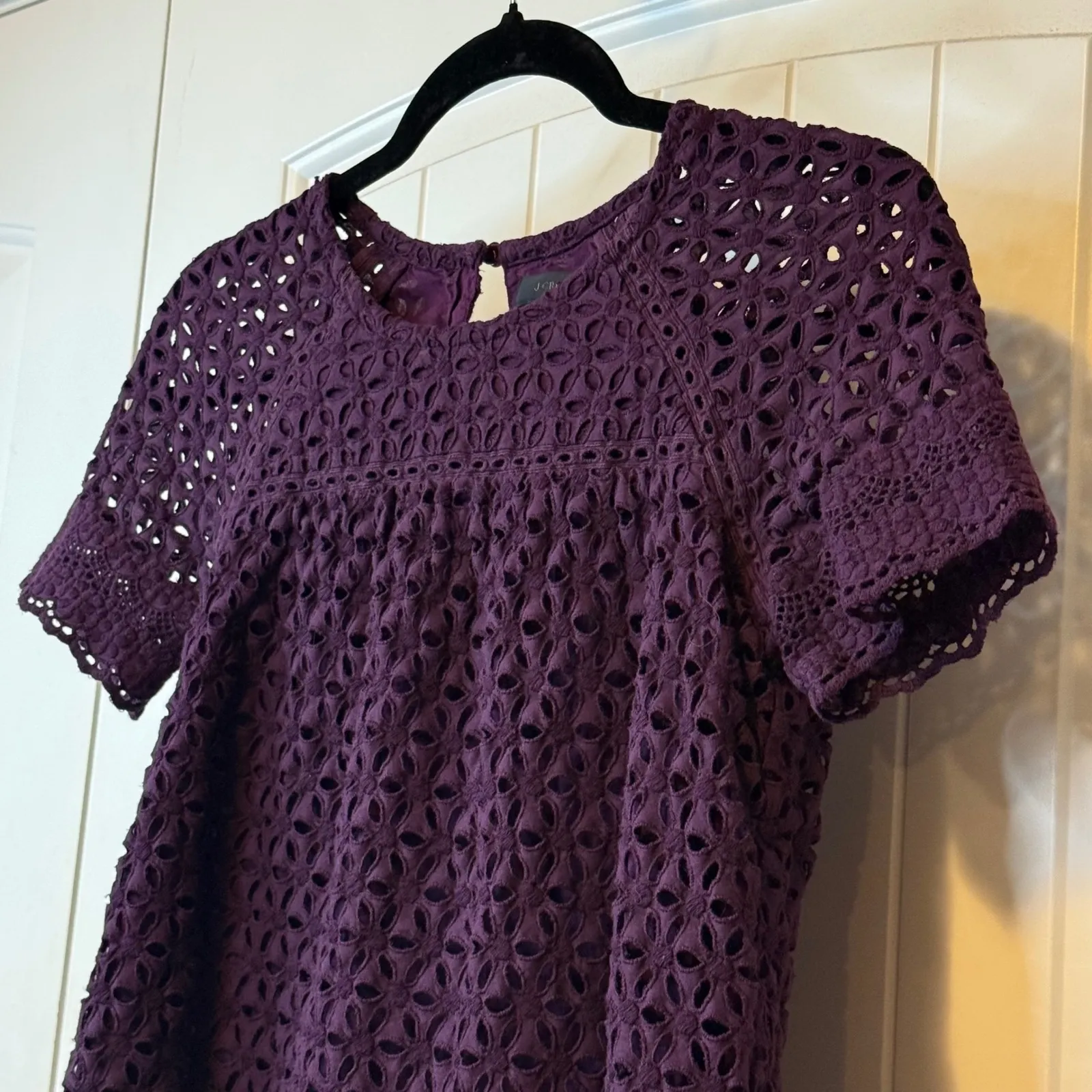 J. Crew Purple Eyelet Cotton Lace Bloom Top Short Sleeve Boho Chic Womens Sz 0 # - Image 4