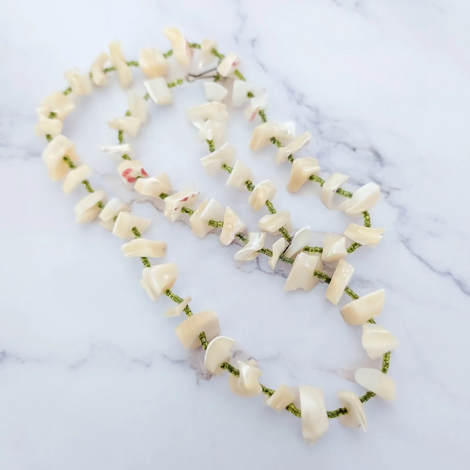 Vintage Necklace Long Mother of Pearl Chip Necklace - Image 2