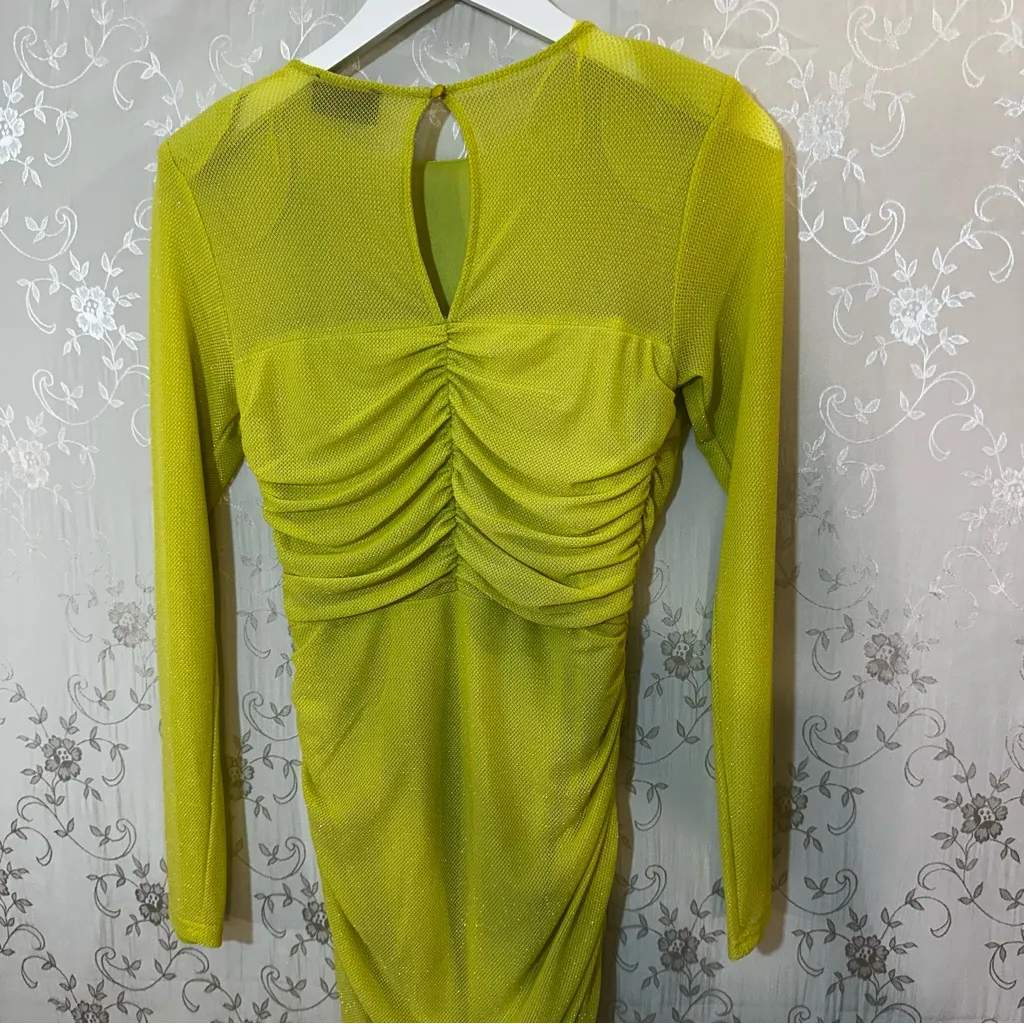 Vici Runched Lime Glitter Bodycon Maxi Long Sleeve Dress - Image 10