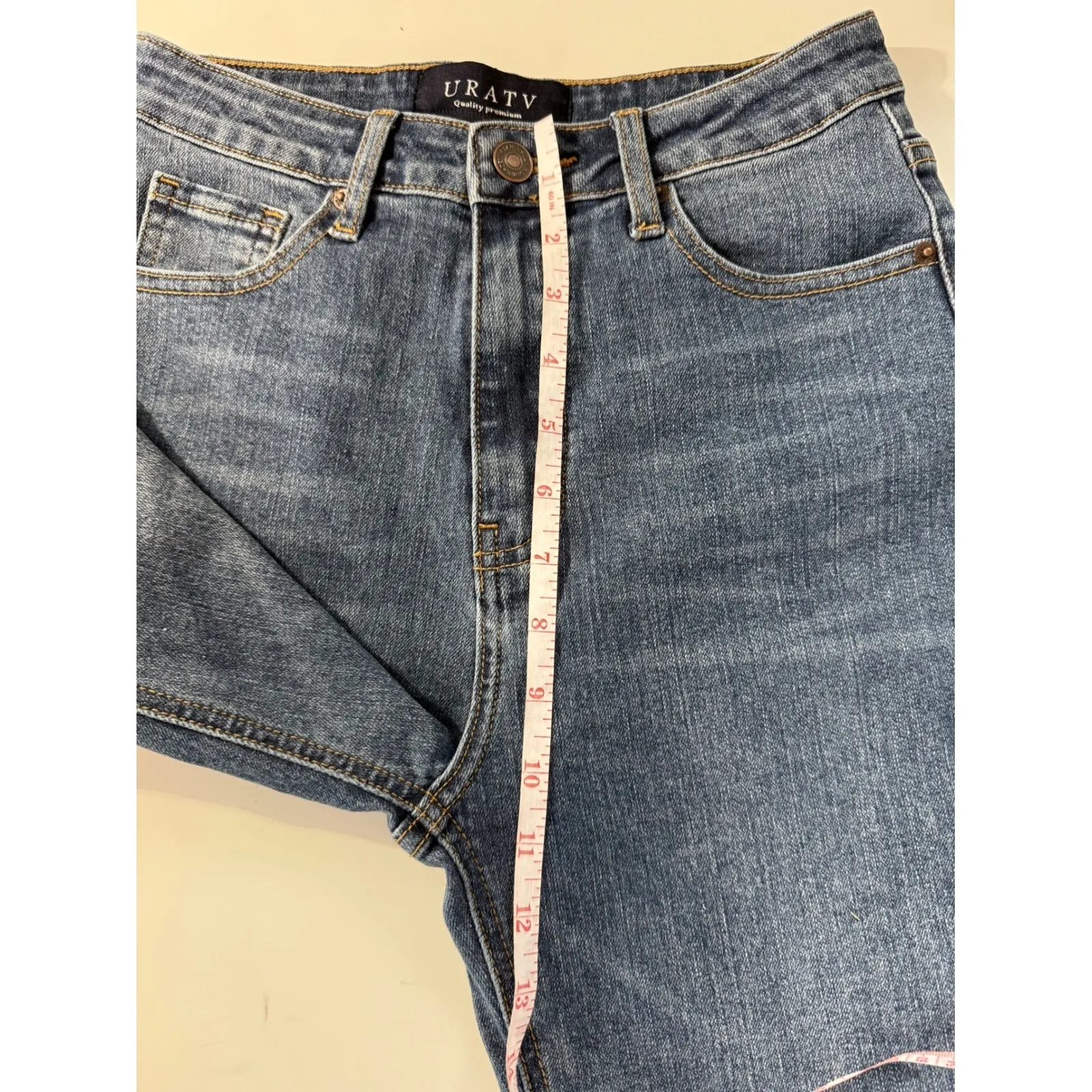 URATV Women's Blue Denim High Waisted Cuffed Straight Leg Jeans Size 28 - Image 9