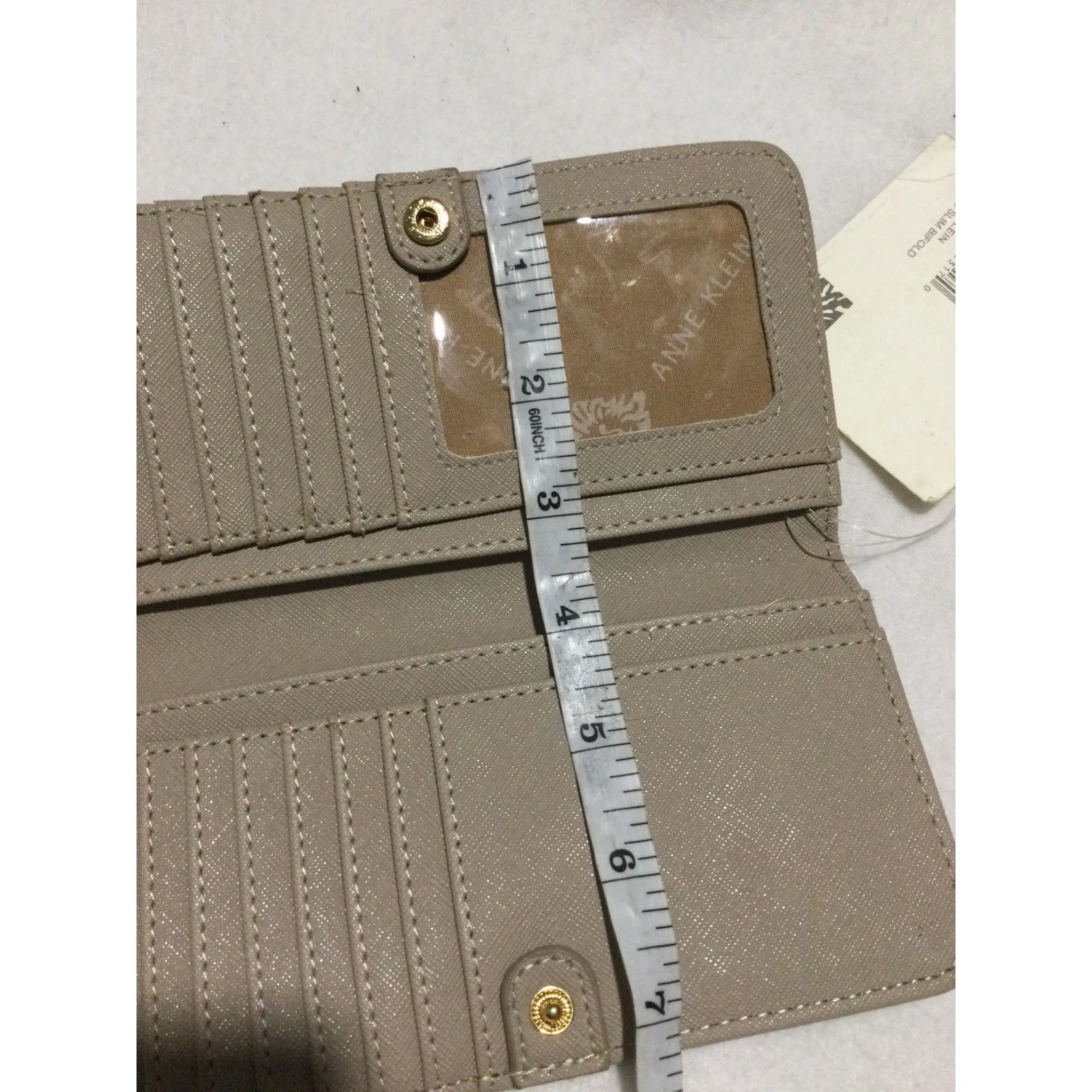 Anne Klein AK Logo Print Wallet Snap Closure Card‎ Holder Beige - Image 6